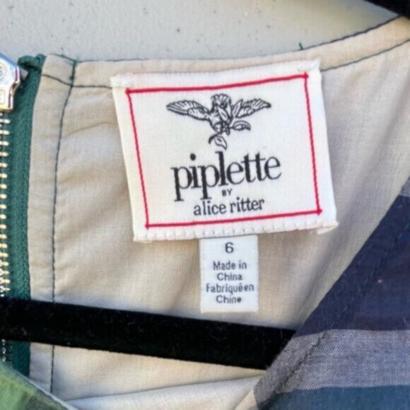 Anthropologie Piplette A-Line Green/Navy Summer Plaid Print Midi Dress Size 6 - Picture 4 of 9